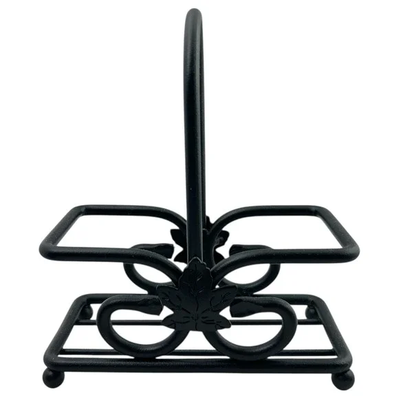 Longaberger Cornflower Blue Salt & Pepper Shaker Set w/ Black Wrought Iron Caddy - Picture 9 of 14